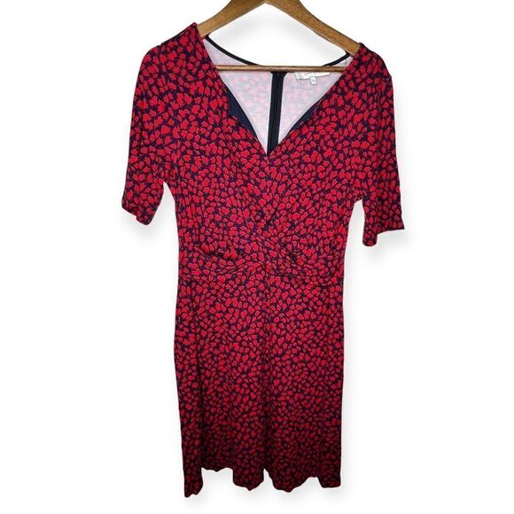 Lark & Ro Knit Tulip Print Floral Midi Dress Soft Red Blue‎ Patriotic Office 12 - Picture 1 of 10